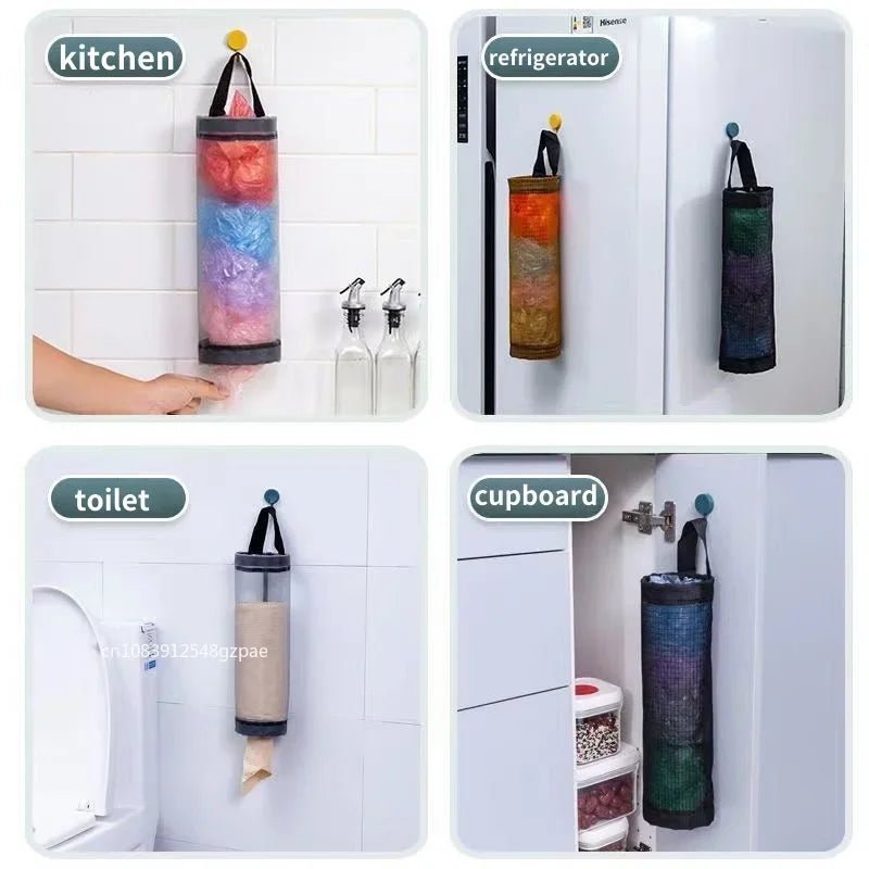 Kitchen Garbage Bag Holder Wall Mounting Plastic Bag Dispenser Hanging Organizer