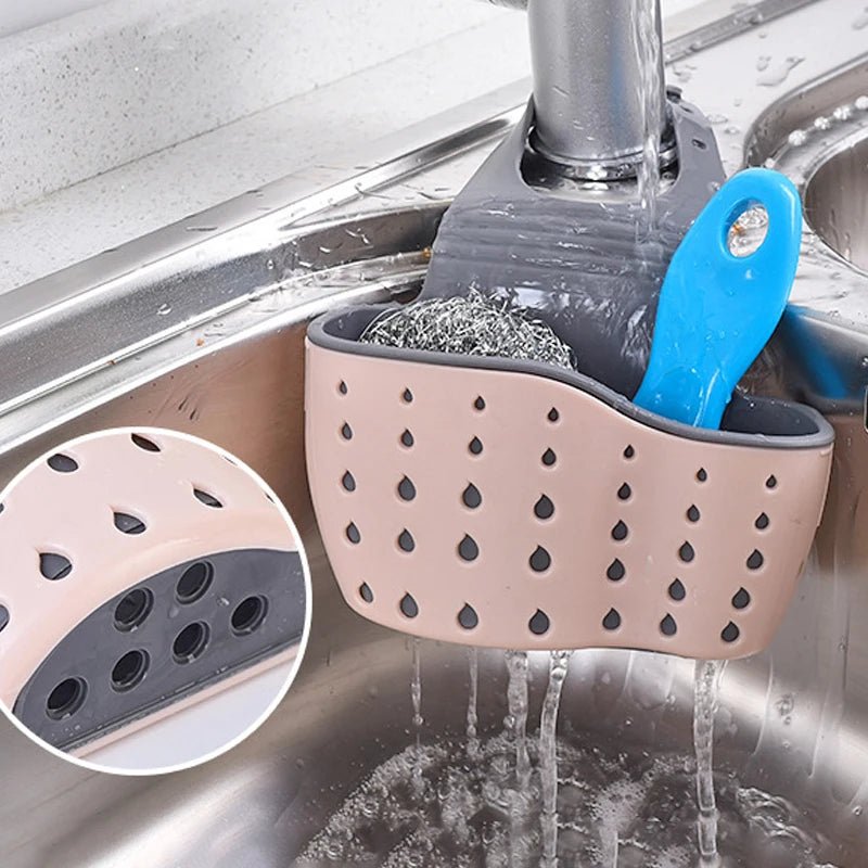 Kitchen Sink Holder Hanging Drain Baskets Adjustable Soap Sponge Shelf Organizer