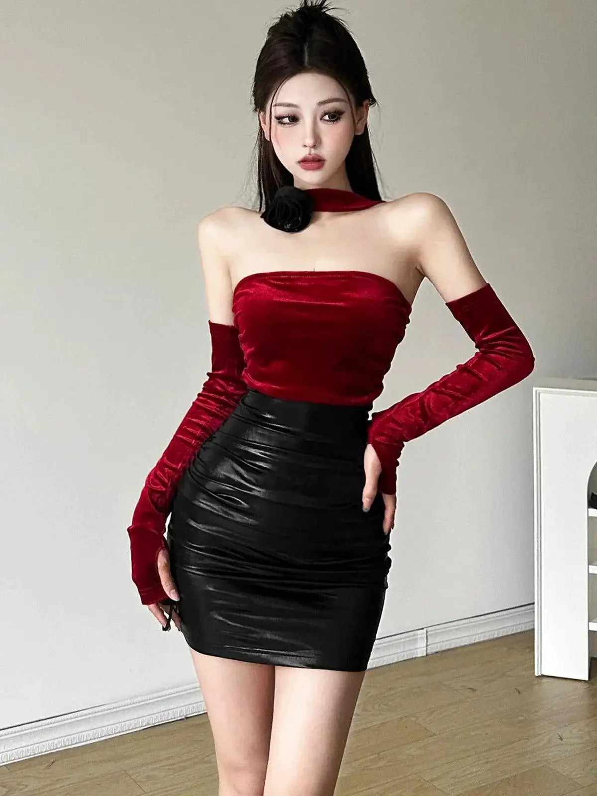 Kliou Color Contrast Patchwork Halterneck Dress Elegant