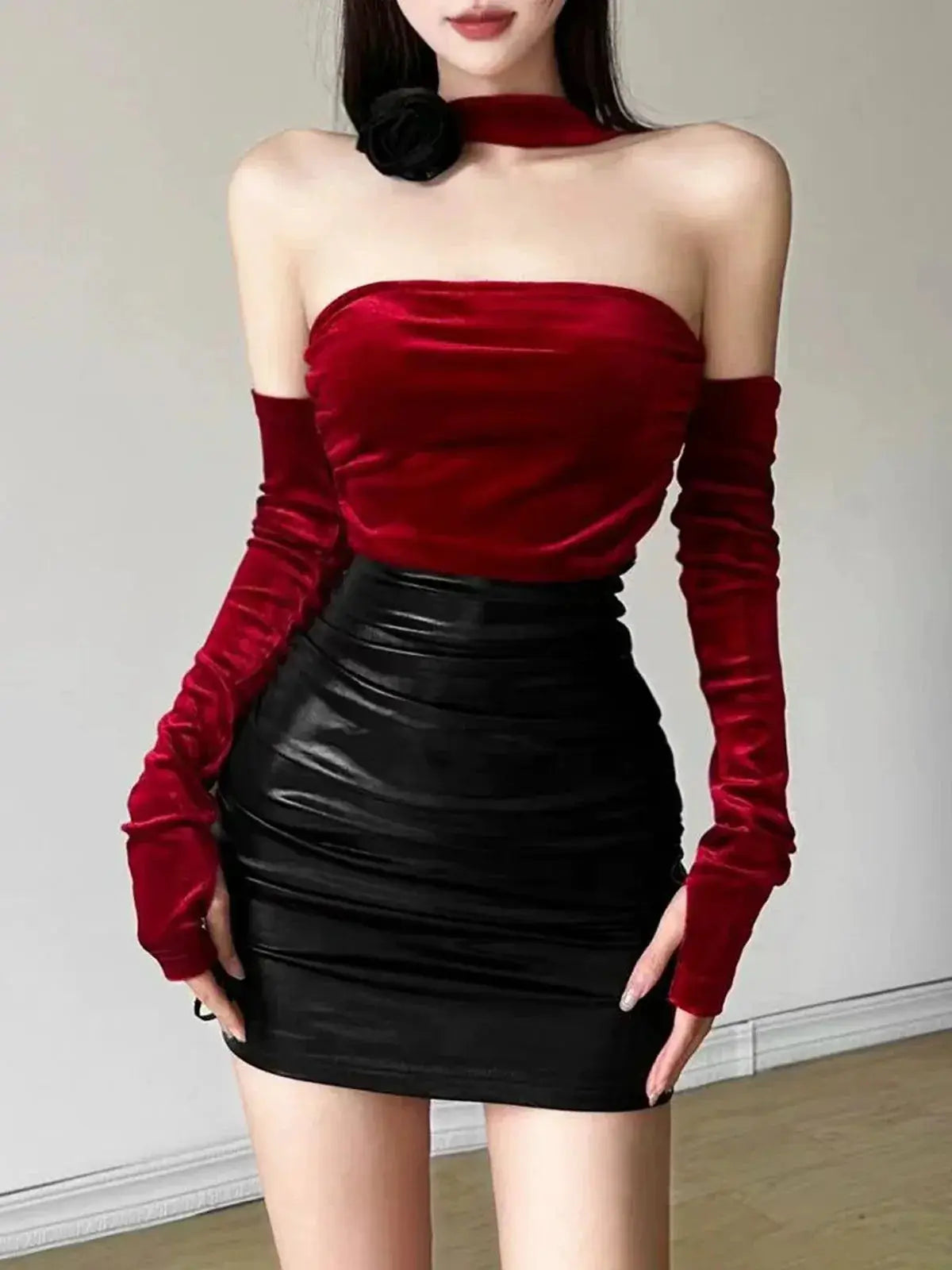 Kliou Color Contrast Patchwork Halterneck Dress Elegant