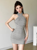 Kliou Halterneck Dress Parisian Retro Elegance Youthful Charm