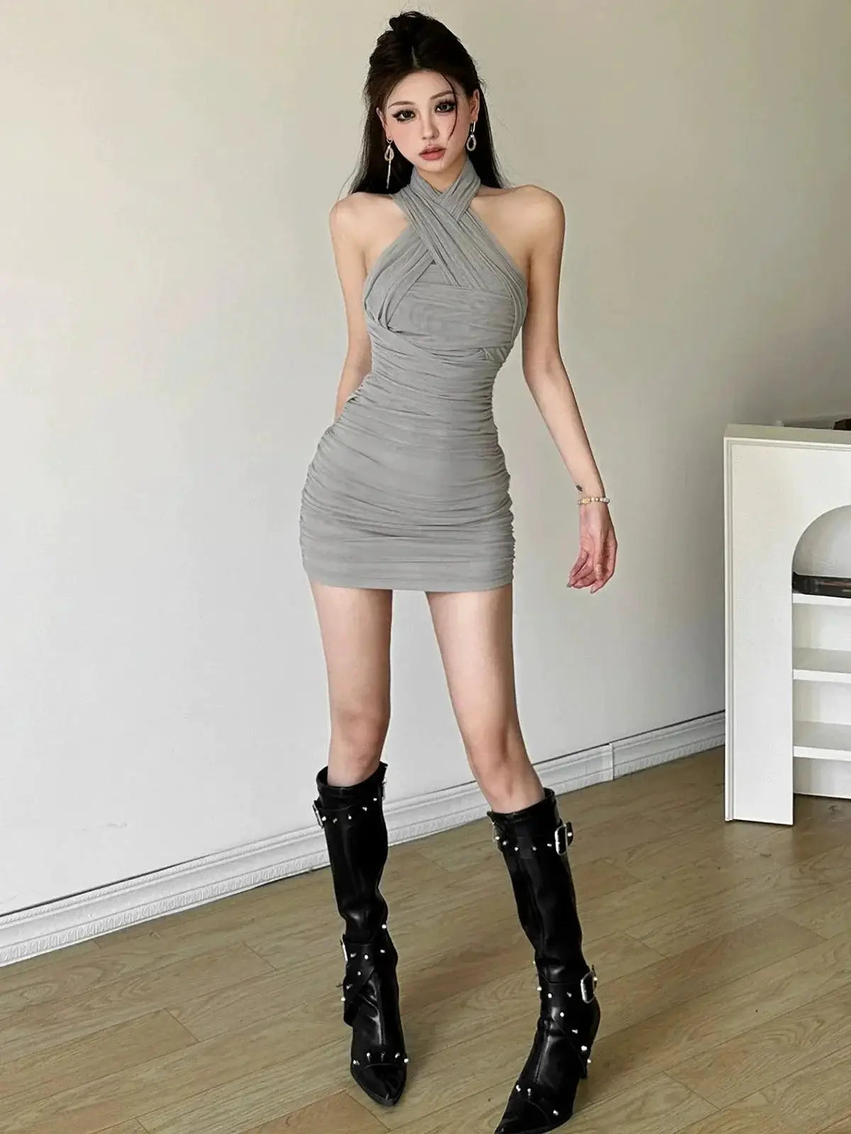 Kliou Halterneck Dress Parisian Retro Elegance Charm