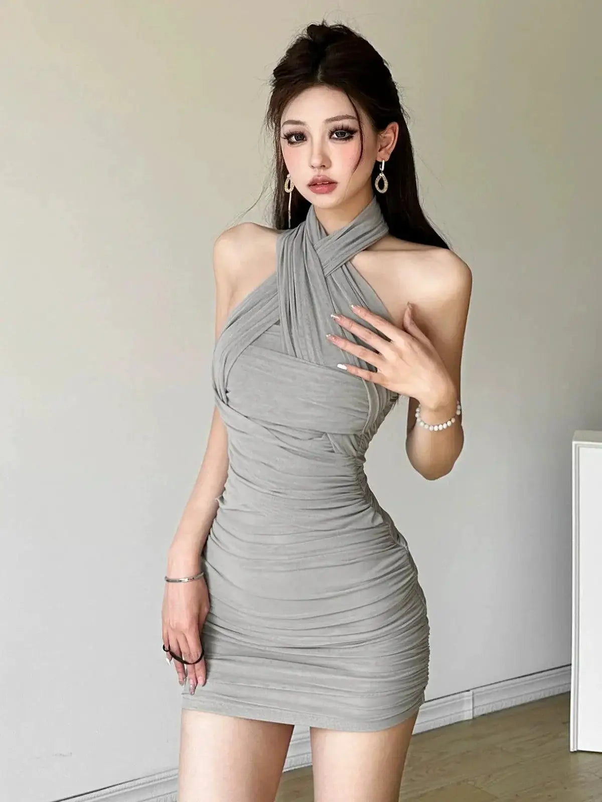 Kliou Halterneck Dress Parisian Retro Elegance Charm