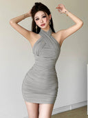 Kliou Halterneck Dress Parisian Retro Elegance Youthful Charm