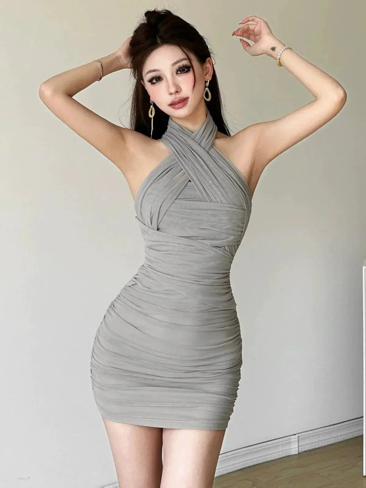 Kliou Halterneck Dress Parisian Retro Elegance Charm