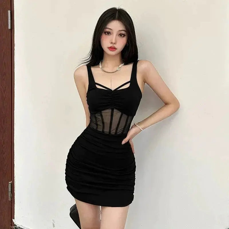 Kliou Mesh Dress Ruched Detail Summer Fashion Statement