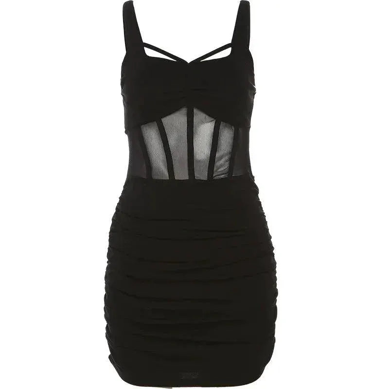Kliou Mesh Dress Ruched Detail Summer Fashion Statement