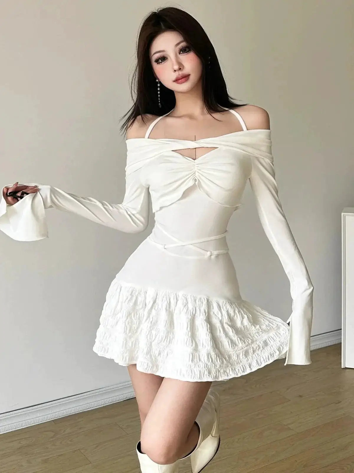 Kliou Winter Halter Dress Elegant Street Style Look