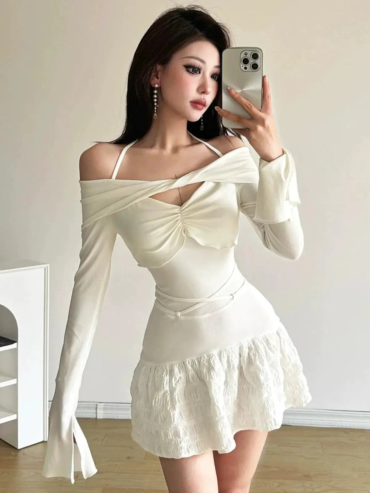 Kliou Winter Halter Dress Elegant Street Style Look