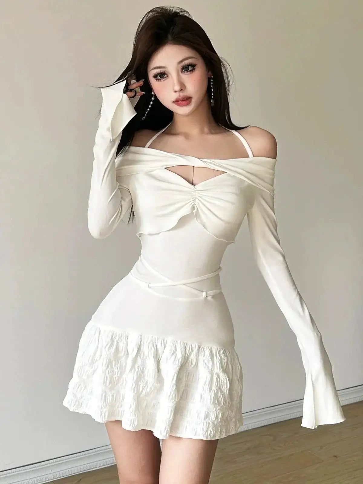 Kliou Winter Halter Dress Elegant Street Style Look