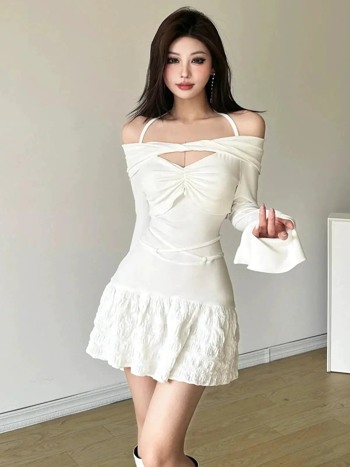 Kliou Winter Halter Dress Elegant Street Style Look