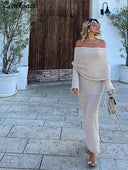 Knitted Off-The-Shoulder Maxi Dress Chic Summer Beachwear