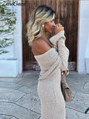 Knitted Off-The-Shoulder Maxi Dress Chic Summer Beachwear