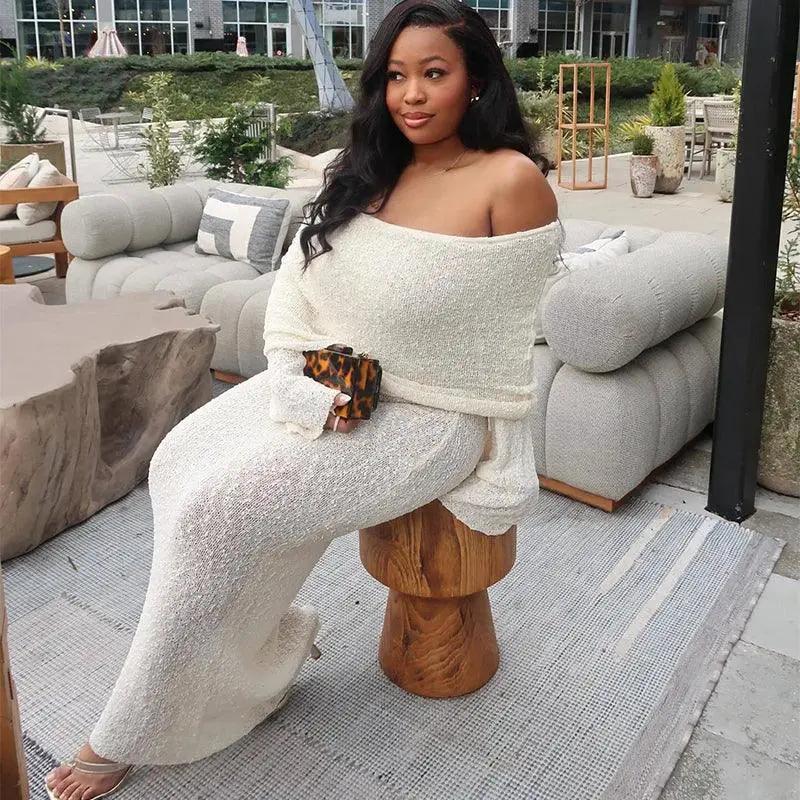 Knitted Off The Shoulder Maxi Dress Chic Beachwear Summer
