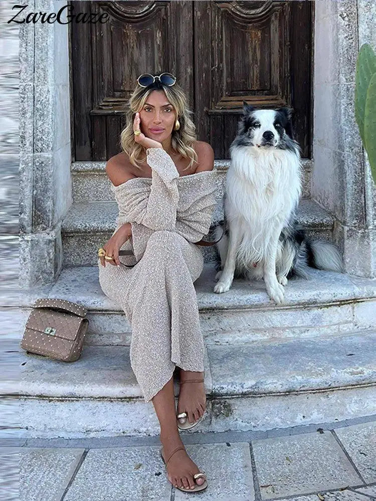 Knitted Off The Shoulder Maxi Dress Chic Beachwear Summer