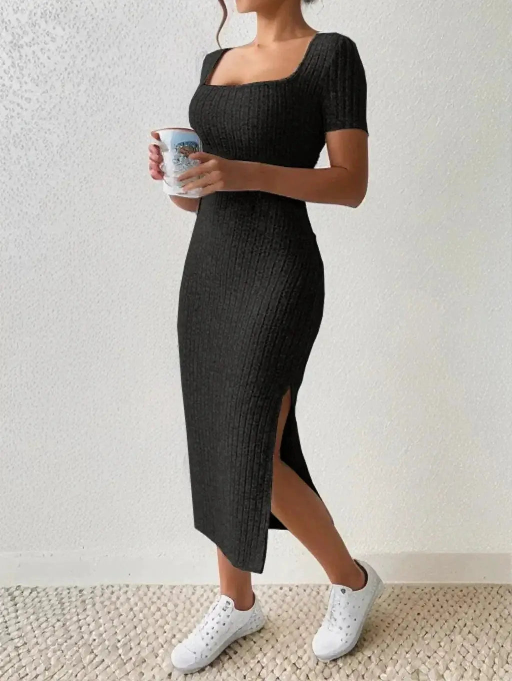 Knitted Slit Dress Stylish Summer Attire for Women