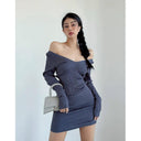Knitted V-neck Slim-Fit Sheath Dress Elegant Spring Design