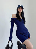 Knitted V-neck Slim-Fit Sheath Dress Elegant Spring Design