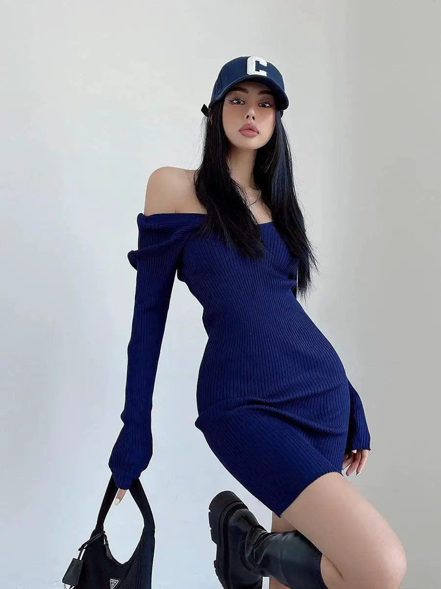 Knitted V Neck Slim Fit Sheath Dress Spring Elegant Design