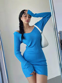 Knitted V-neck Slim-Fit Sheath Dress Elegant Spring Design