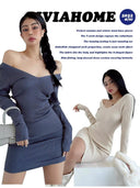 Knitted V-neck Slim-Fit Sheath Dress Elegant Spring Design