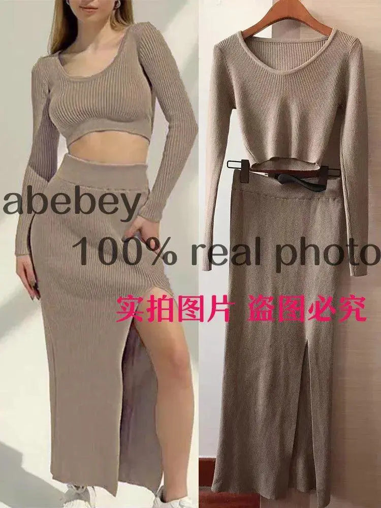 Knitted Winter Sexy Sweater Skirt Set Y2K Style Cozy