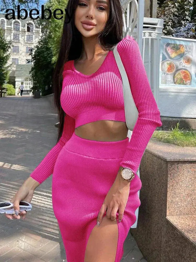 Knitted Winter Sexy Sweater Skirt Set Y2K Style Cozy