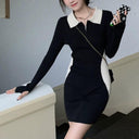 Knitwear Dress: Korean Style Knit with Polo Collar Fashion