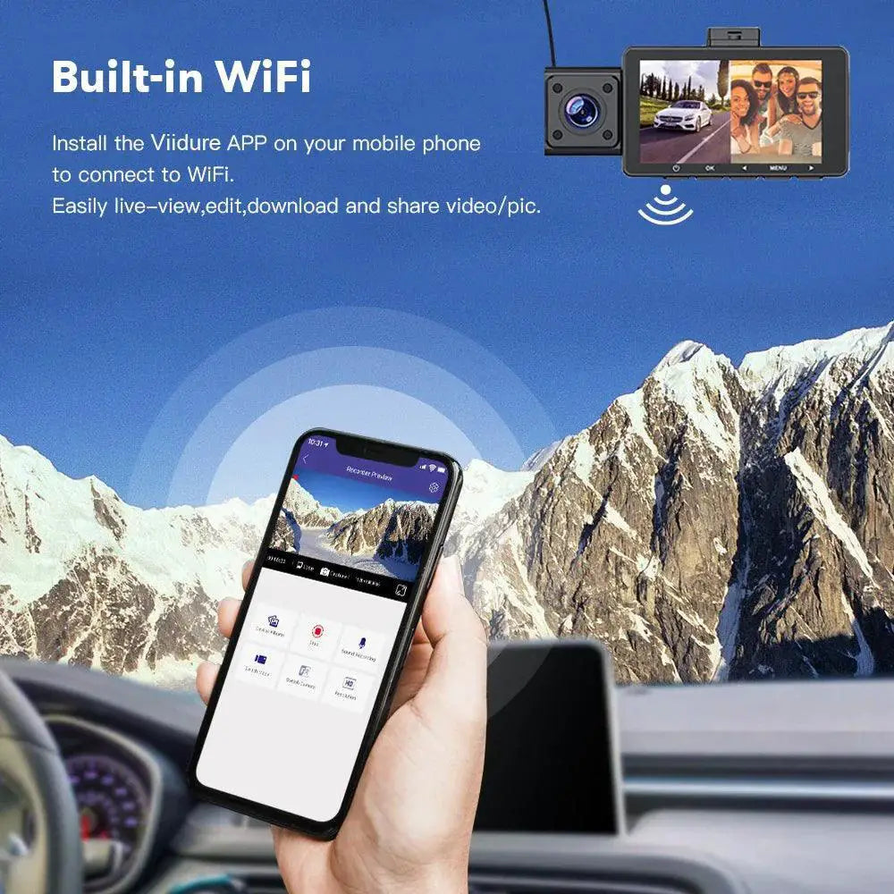 Kocam 3 Channel Dash Cam With GPS Night Vision For Cars