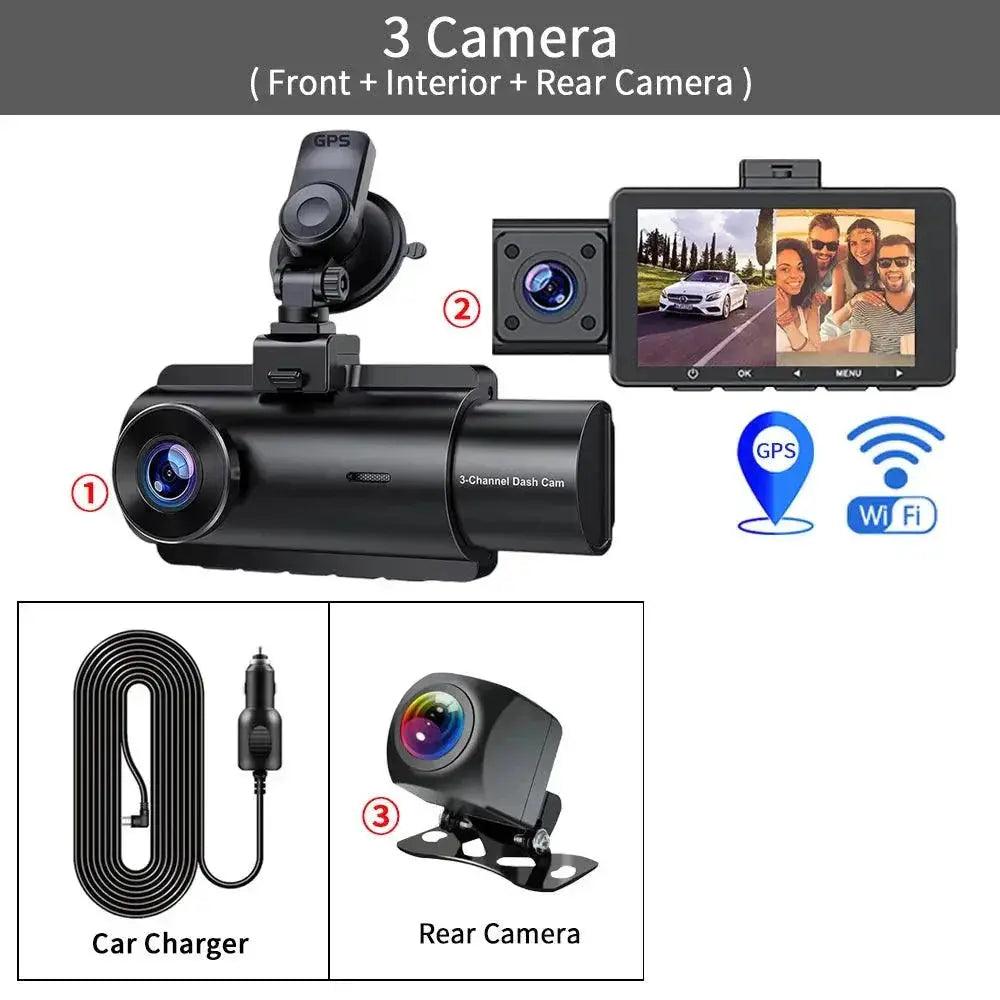 Kocam 3 Channel Dash Cam With GPS Night Vision For Cars