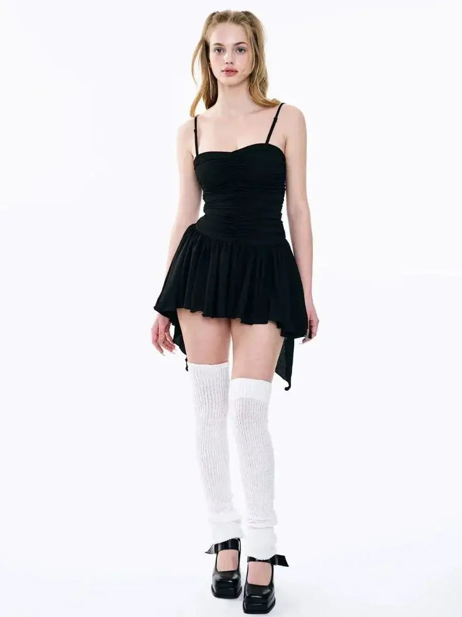 Korean Ballet Style Suspender Dress Chic Asymmetrical Piece