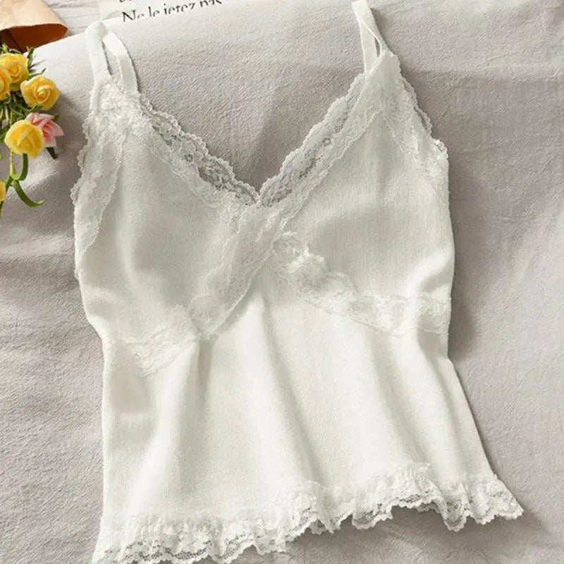 Korean Lace V Neck Tank Top Summer Sleeveless Blouse
