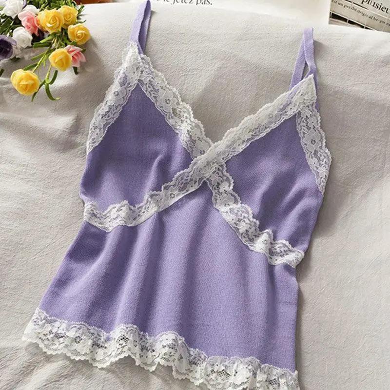 Korean Lace V Neck Tank Top Summer Sleeveless Blouse