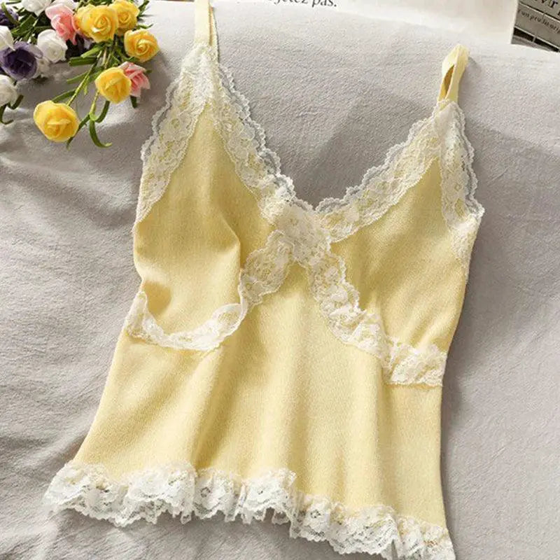 Korean Lace V Neck Tank Top Summer Sleeveless Blouse