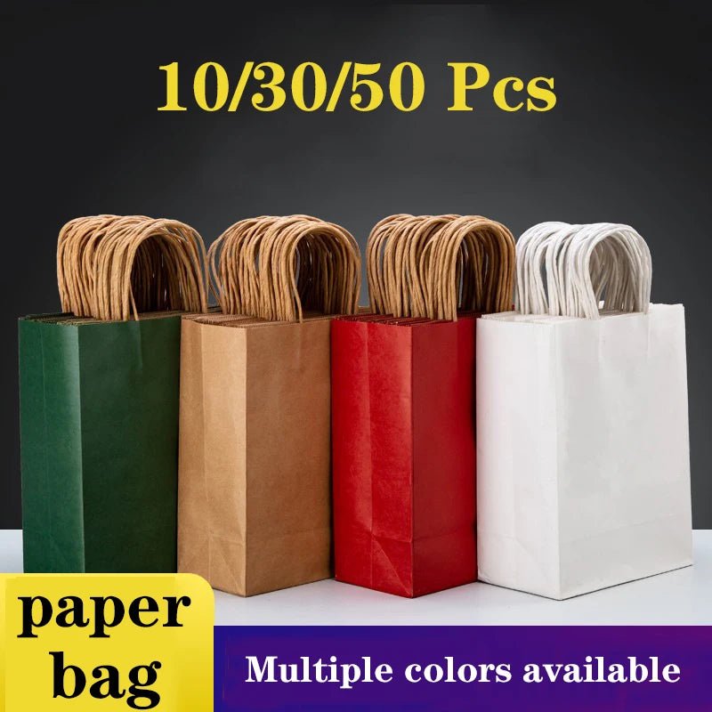 Kraft Colored Paper Gift Bags With Handles, 10 30 50 Pack For Jewelry Weddings Party