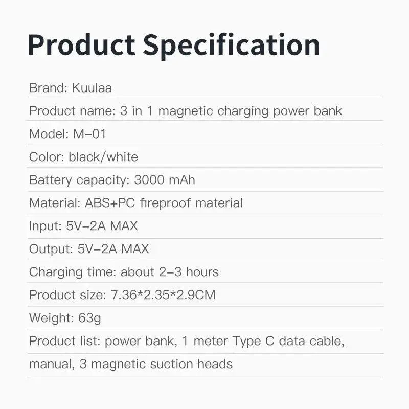 KUULAA 3000mAh Magnetic Power Bank for iPhone and Samsung