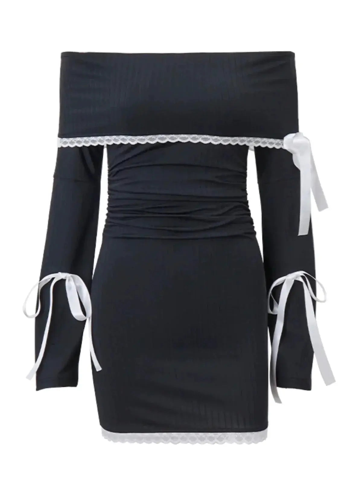 Lace Bell Sleeve Dress With Elegant Floral Bow Details