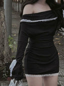 Lace Bell Sleeve Dress: Elegant Floral Bow Details Style