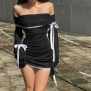 Lace Bell Sleeve Dress: Elegant Floral Bow Details Style