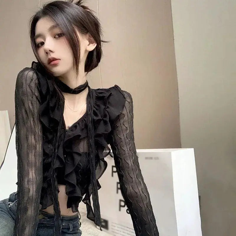 Lace Crop Top Gothic Blouse Streetwear Grunge Shirt