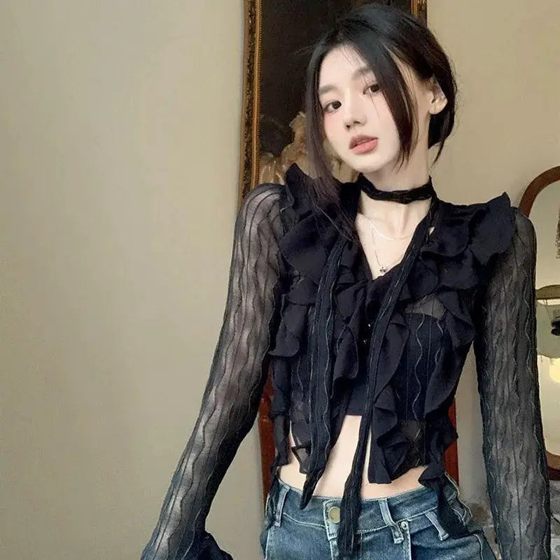 Lace Crop Top Gothic Blouse Streetwear Grunge Shirt