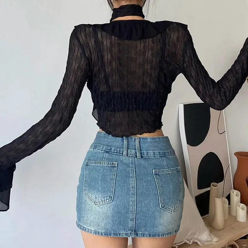 Lace Crop Top Gothic Blouse Streetwear Grunge Shirt