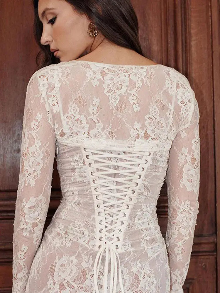 Lace Embroidered Mesh Sling Maxi Dress Party Attire