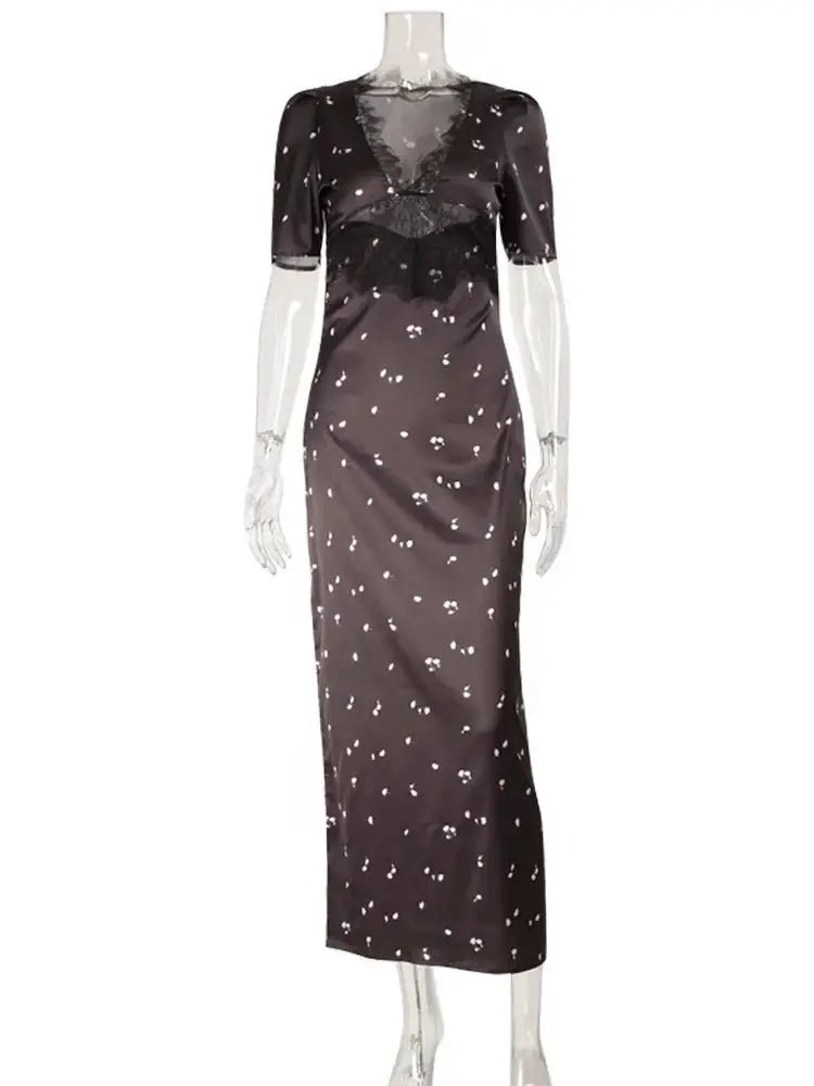 Lace Patchwork Printed Maxi Dress For Women Showstopping Hollow Out Streetwear
