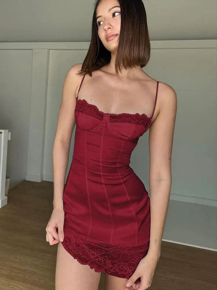 Lace Patchwork Sling Dress Elegant Party Wear For Women