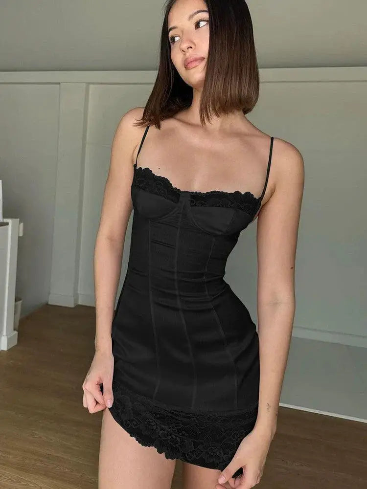 Lace Patchwork Sling Dress Elegant Party Wear For Women