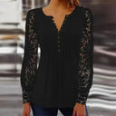 Lace Pleated V Neck Blouse Hollow Button Shirt For Women