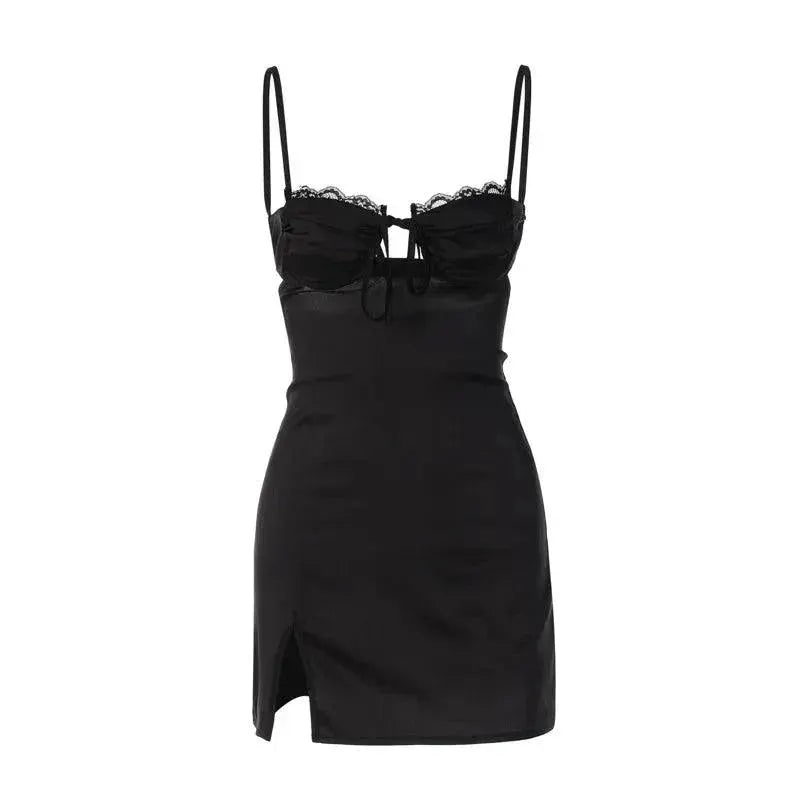 Lace Split Mini Dress Elegant Sleeveless Clubwear Style