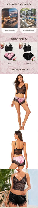 LaceLuxe See Through Bralette Cami Top And Shorts Set Plus - Breathable Nightie