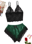 LaceLuxe See Through Bralette Cami Top And Shorts Set Plus - Breathable Nightie